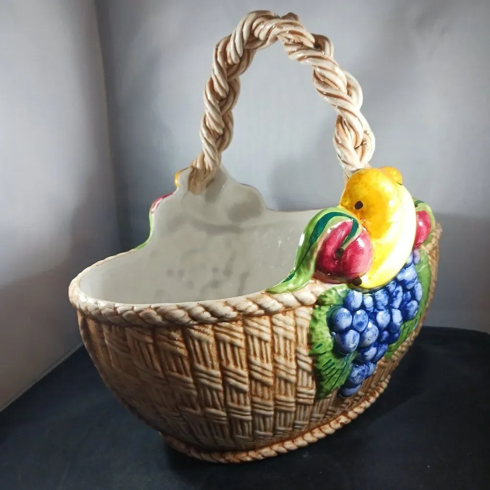 Vintage Italian Bassano Porcelain Fruit Basket Mojalica Style MCM
